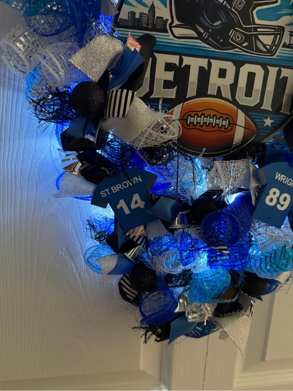 Detroit Football Themed Door Swag Wreath Handmade Hutchinson St. Brown Wright